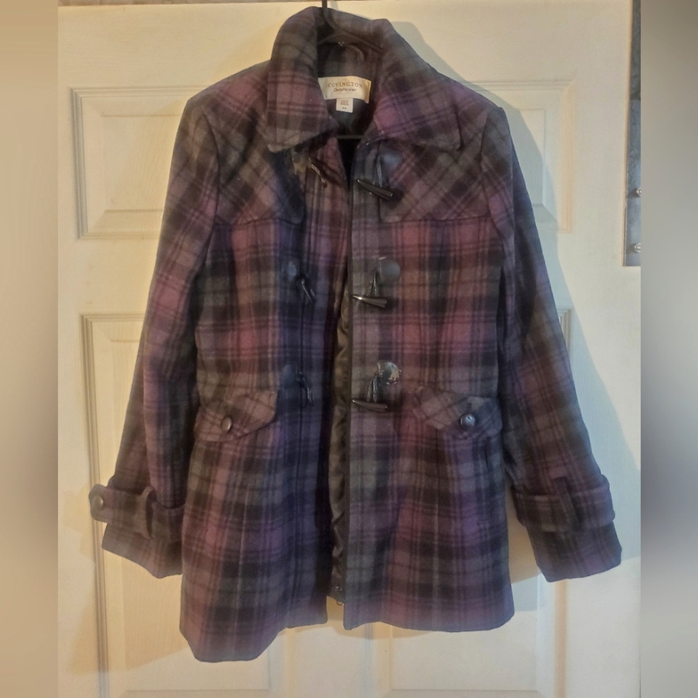 Plaid Women's Coat in Purple and Black